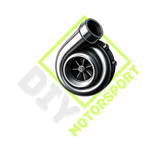 Turbocharger with 'DIY Motorsport' branding on a white background